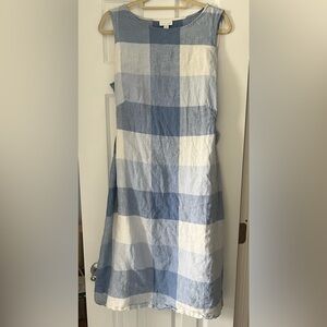 J. Jill Blue Linen and White Gingham Midi Dress